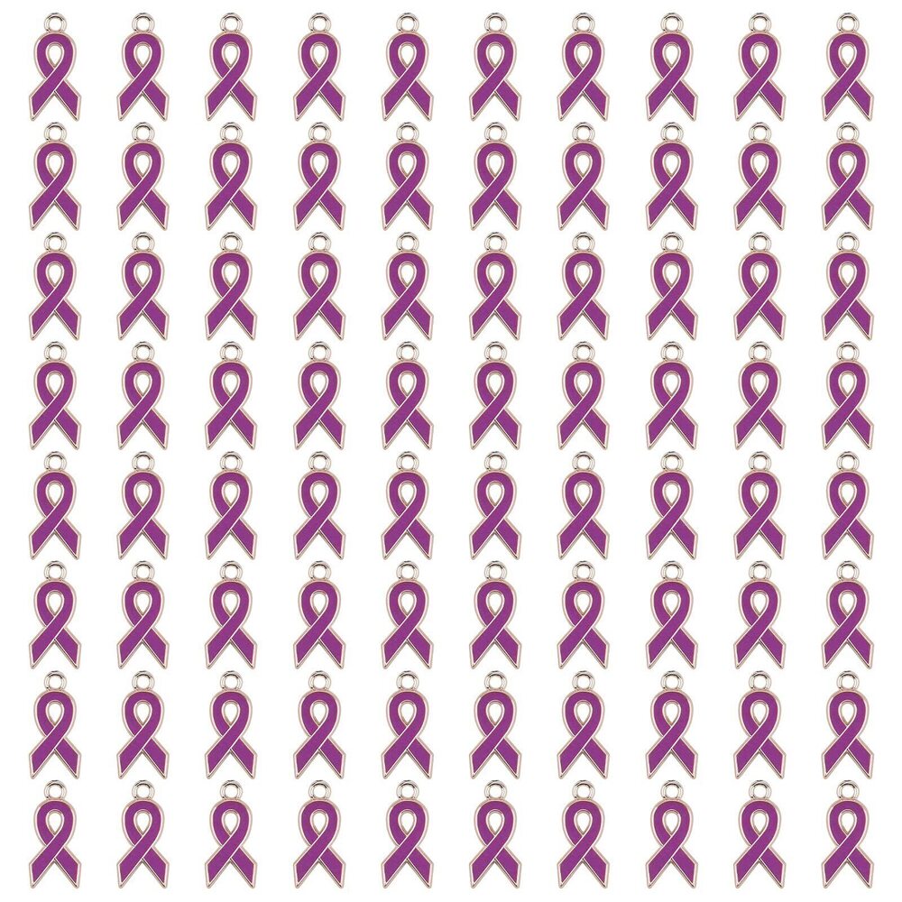 8723 80Pcs Purple Colors Ribbon Pendants, Domestic Violence Lupus